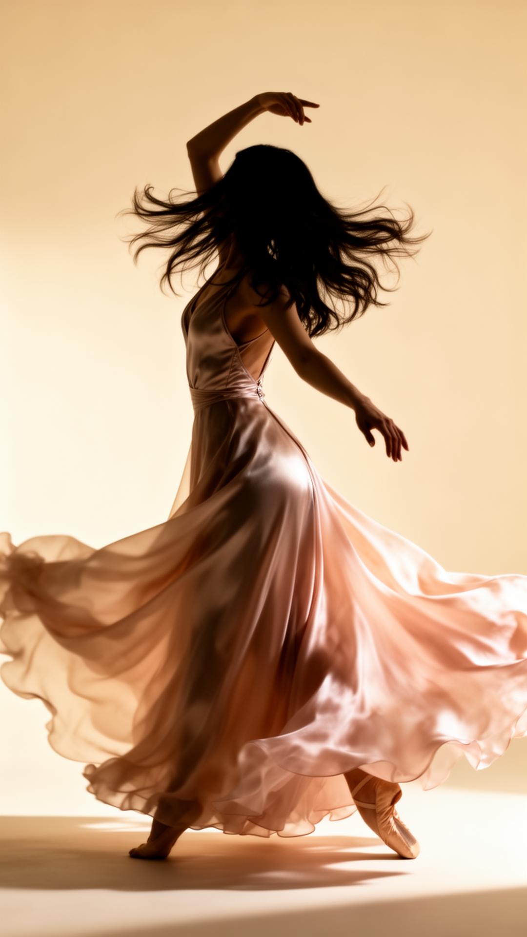 Sasha Baileys dancing in a flowing silk dress